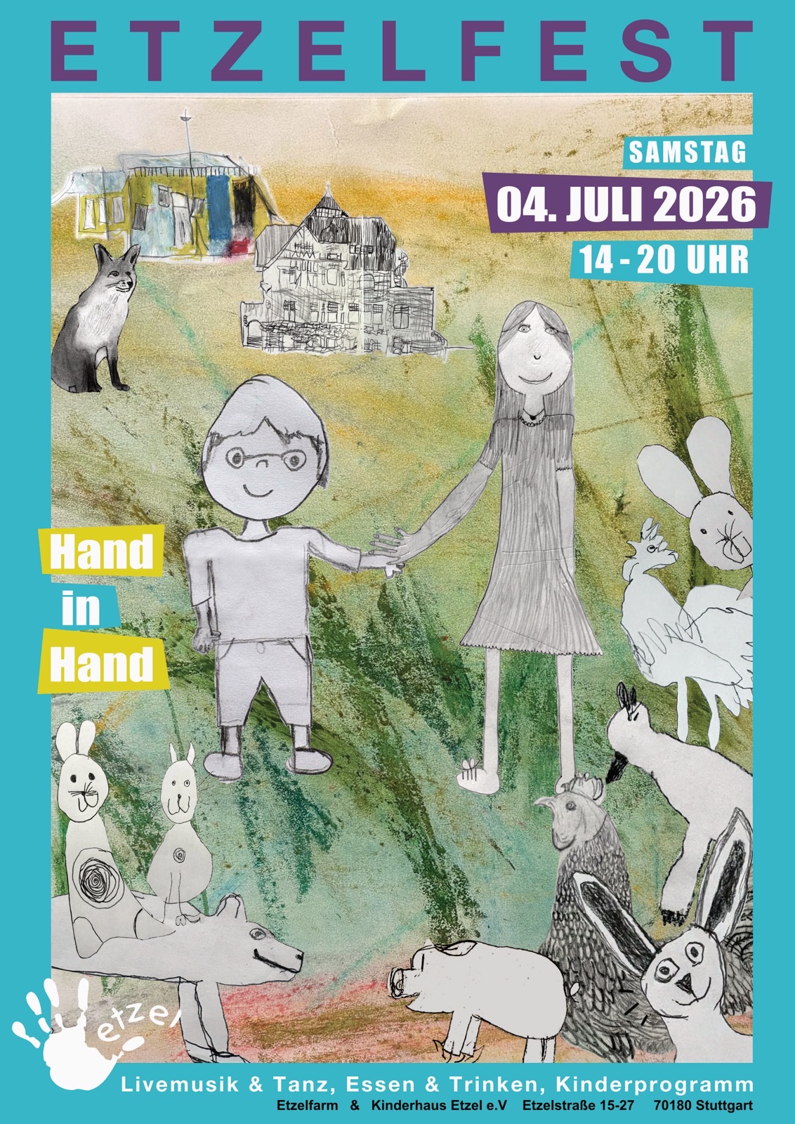 Plakat für das Etzelfest am 4. Juli 2026 mit dem Motto "Hand in Hand".